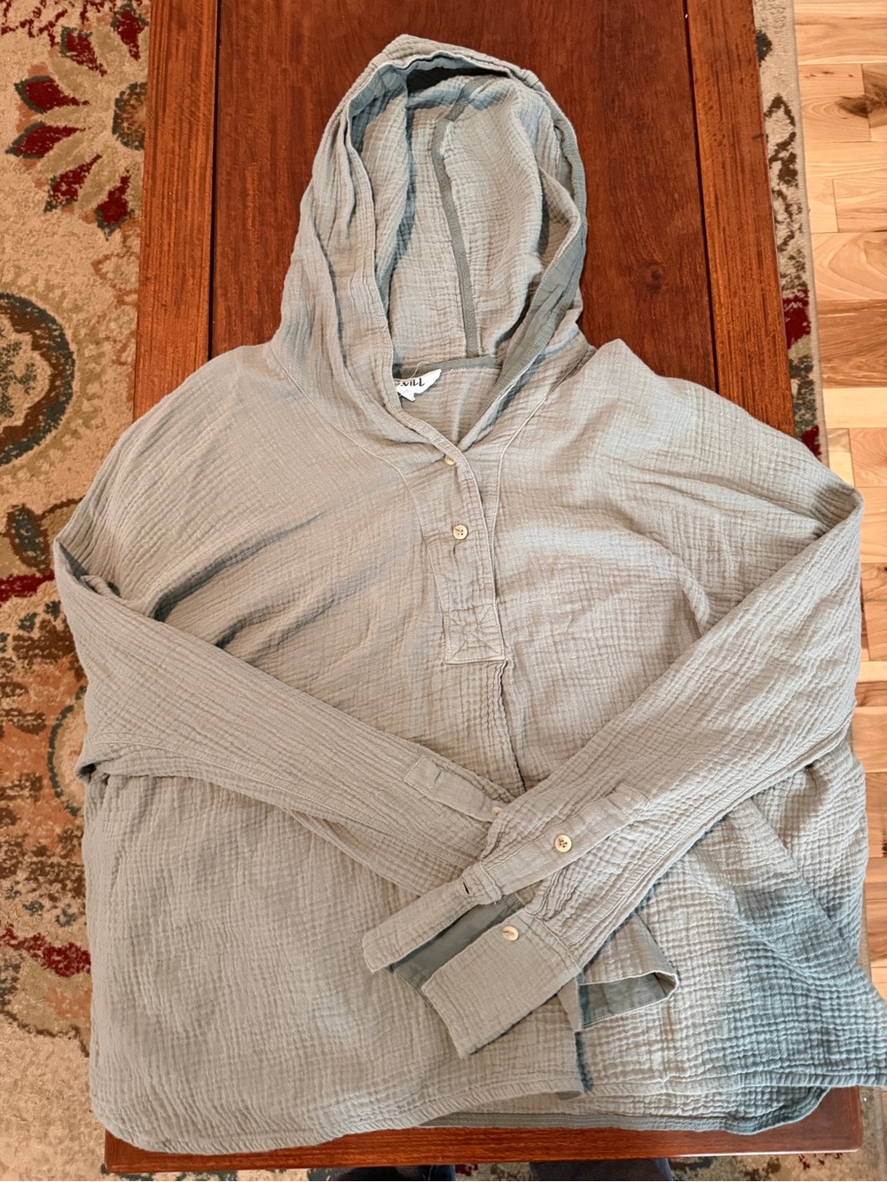 Light Gray Hooded Gauze Button-Front Women’s Cardigan Sweater